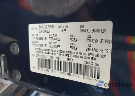 2006 Dodge Ram 1500 Slt/Trx4 Off Road/Sport из США, поврежденный, VIN 1D7HU18246J111999